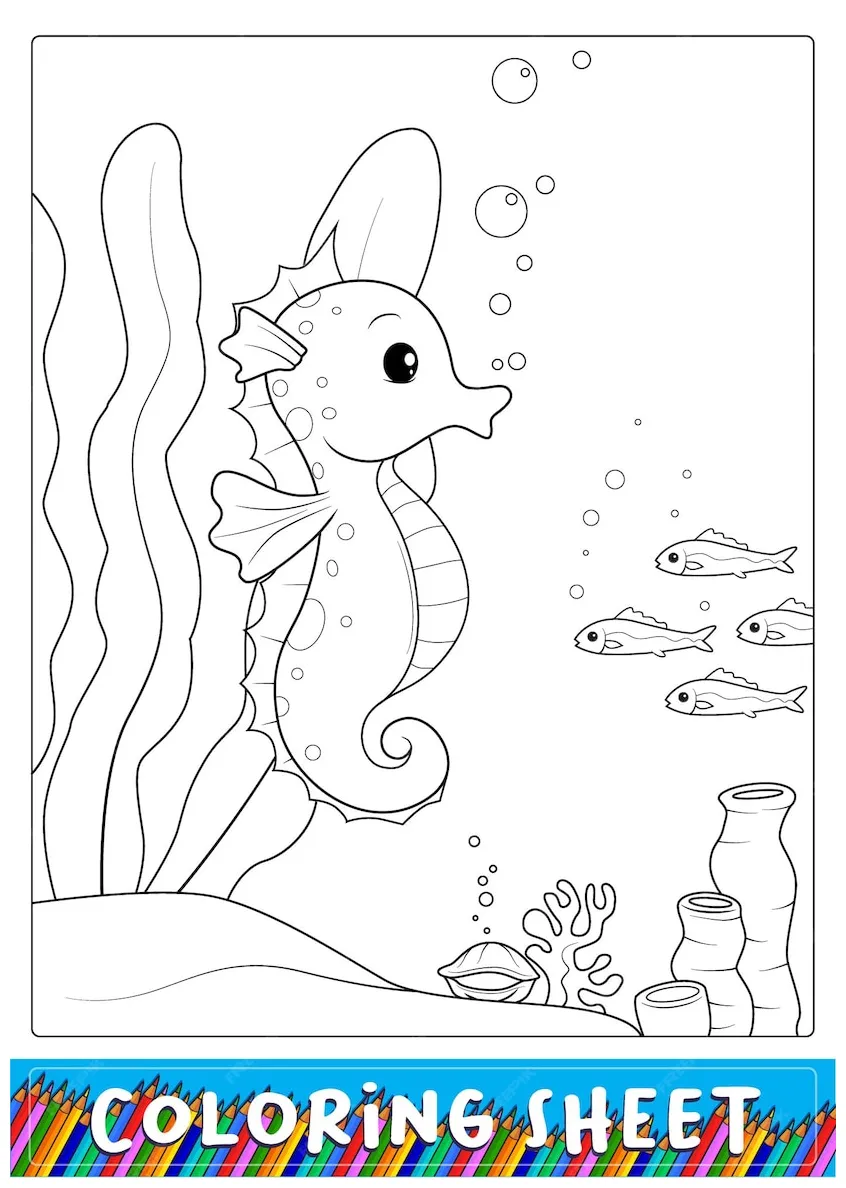 Premium vector sea horse coloring page