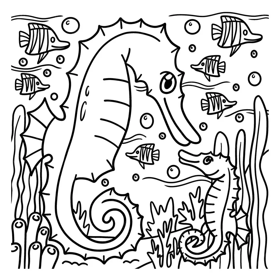 Premium vector sea horse coloring page for kids