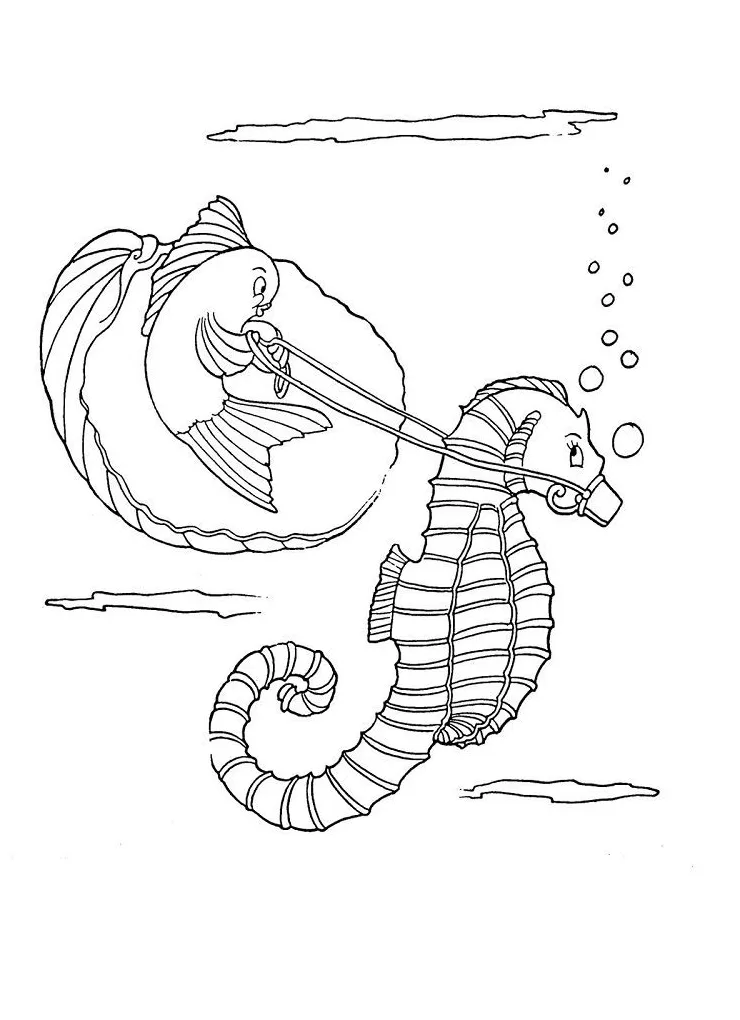 Horse coloring pages sea theme & book for kids