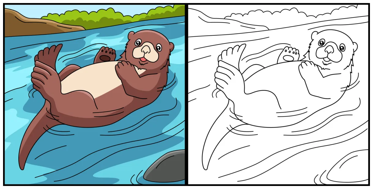 Sea Otter Coloring Page Colored Illustration 6458222 Vector Art at Vecteezy