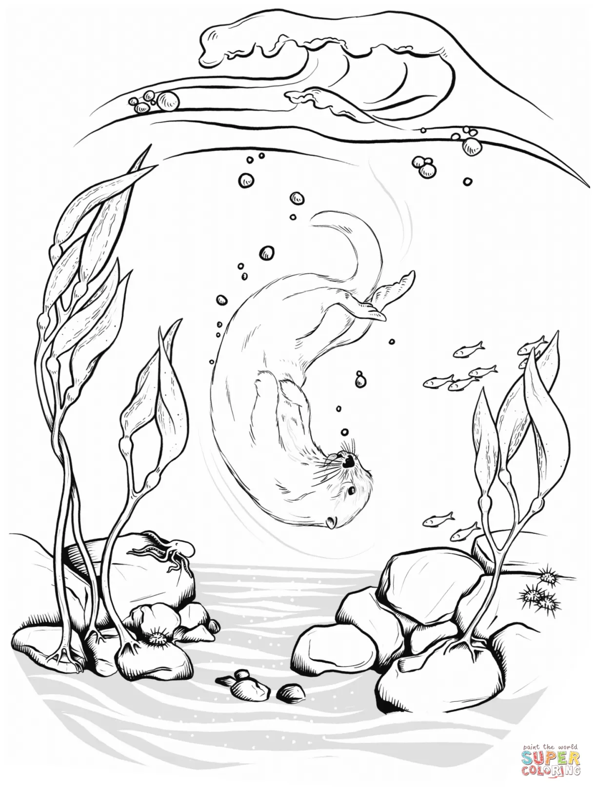 Sea otter diving underwater coloring page free printable coloring pages