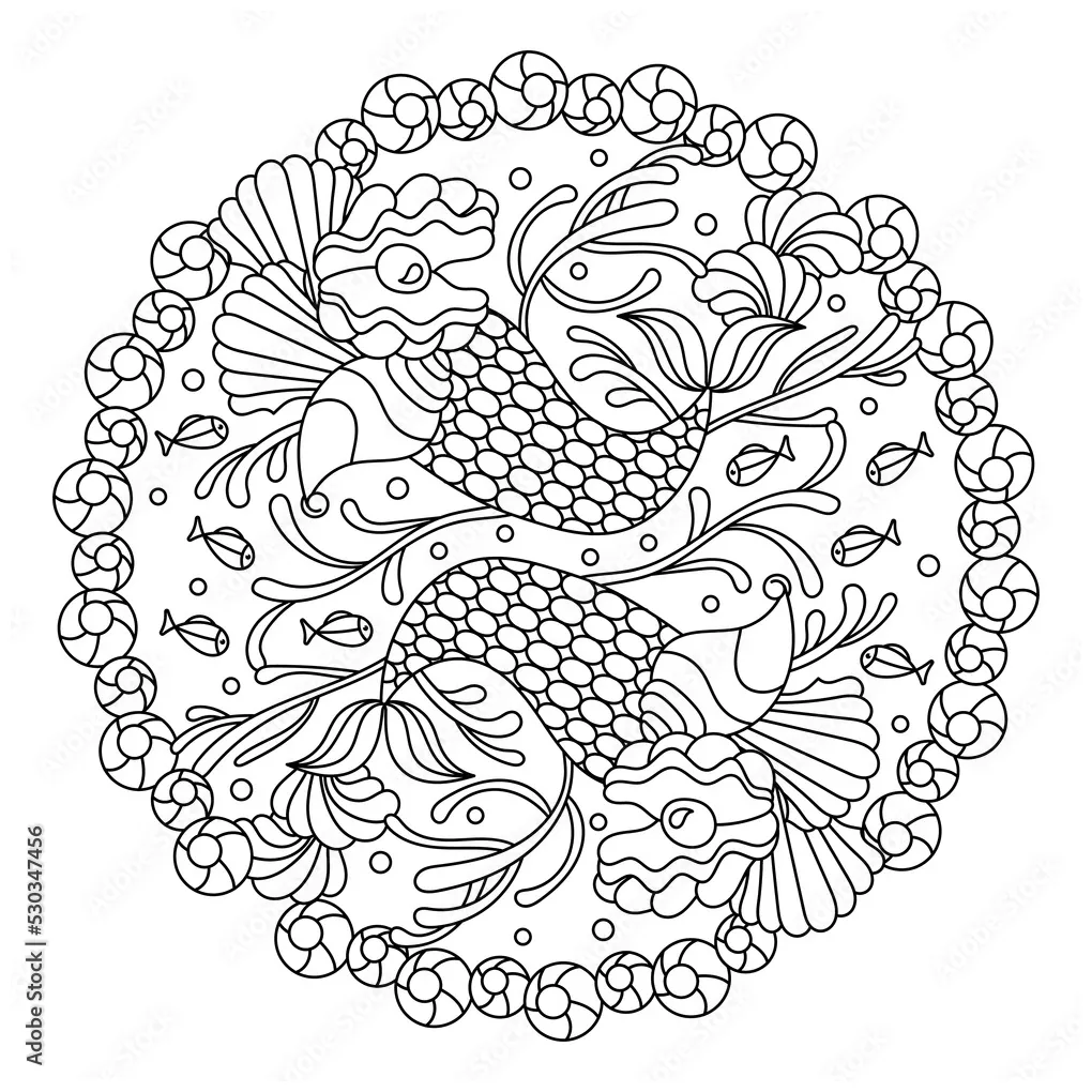 Sea coloring page. anti stress coloring page for adult . monochrome printable coloring page