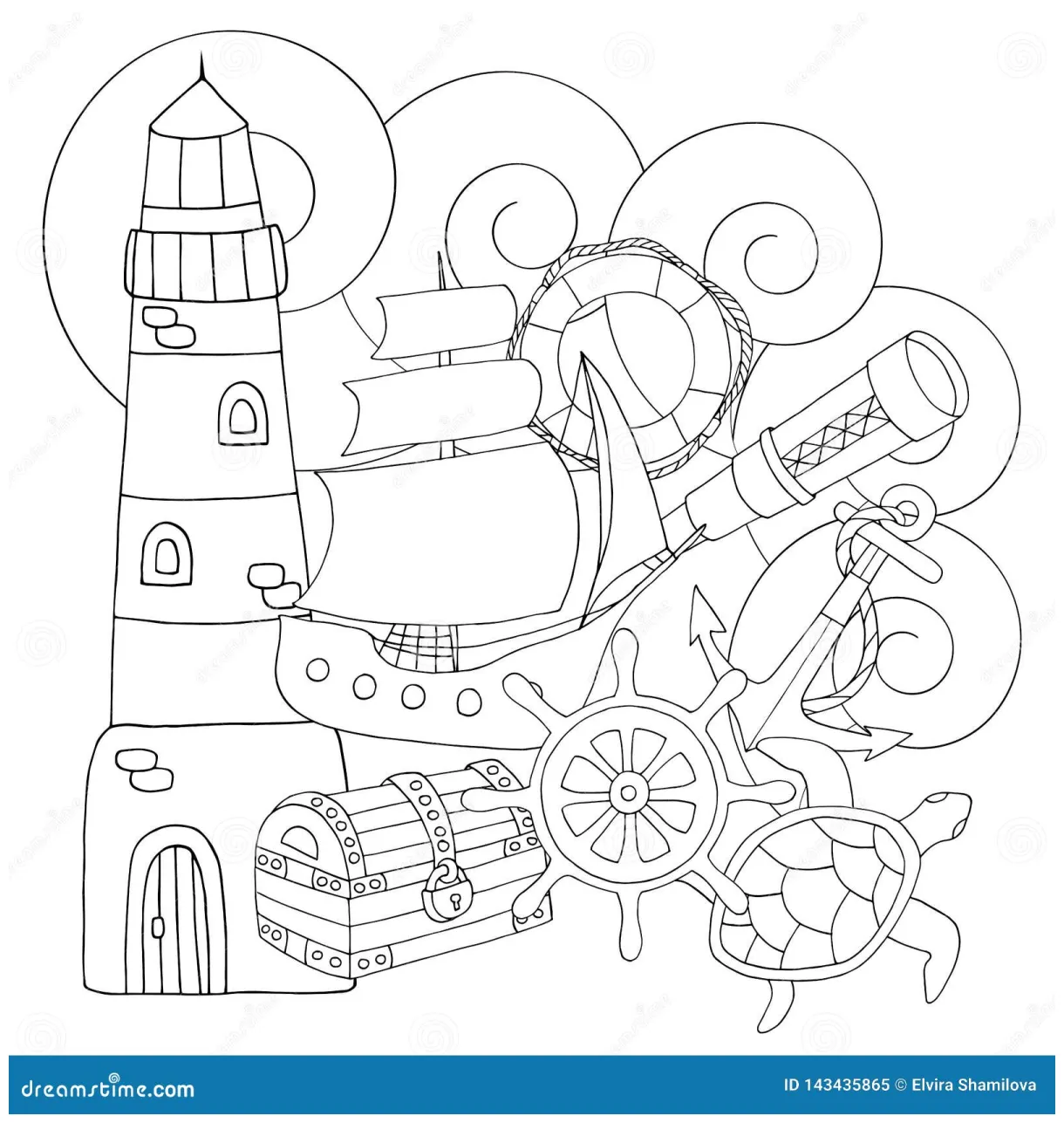 Abstract coloring page with sea set stock illustration illustration