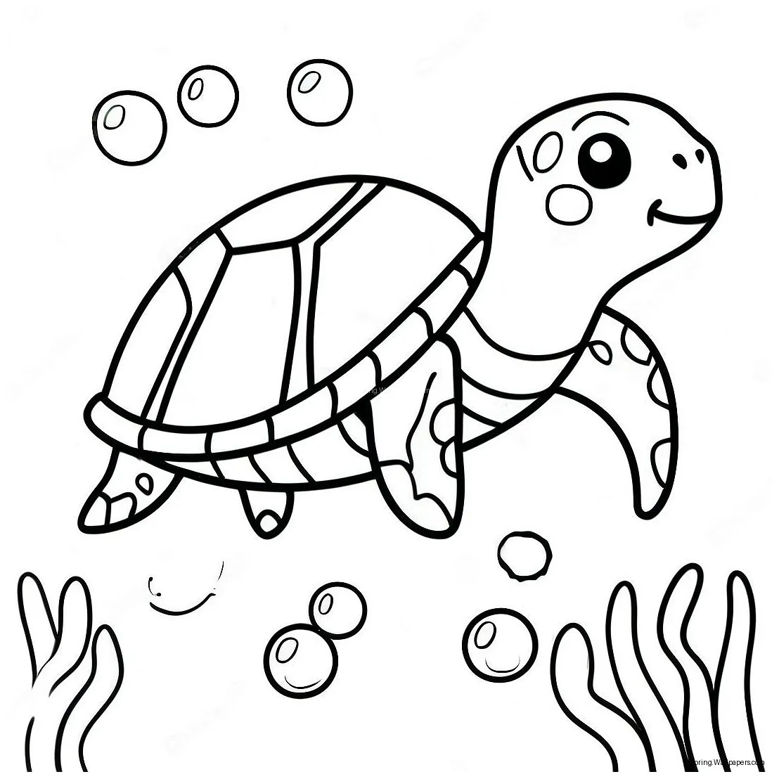 Cute Sea Turtle Swimming Coloring Page (14581-11477)