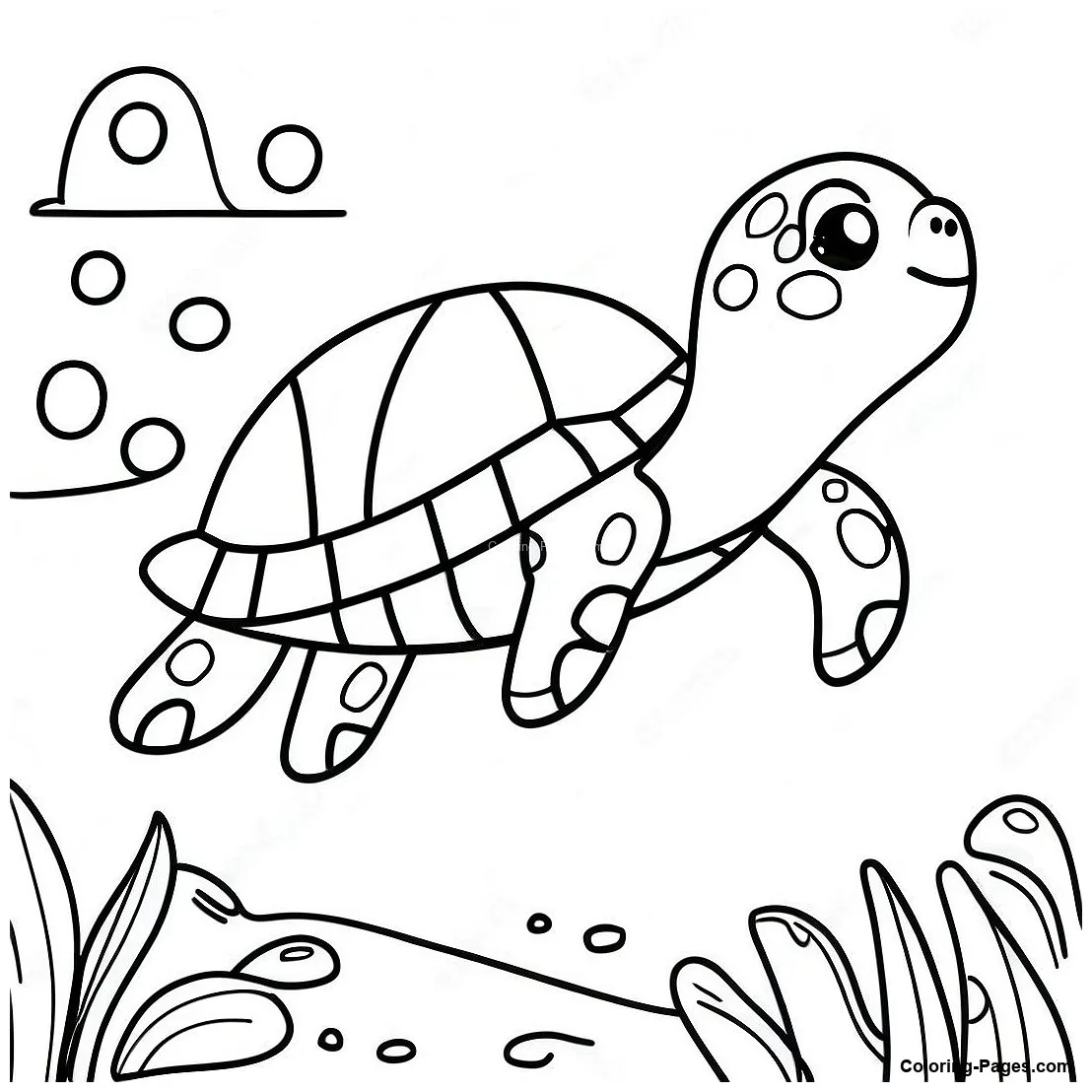 Cute Sea Turtle Swimming Coloring Page | Coloring-Pages.com
