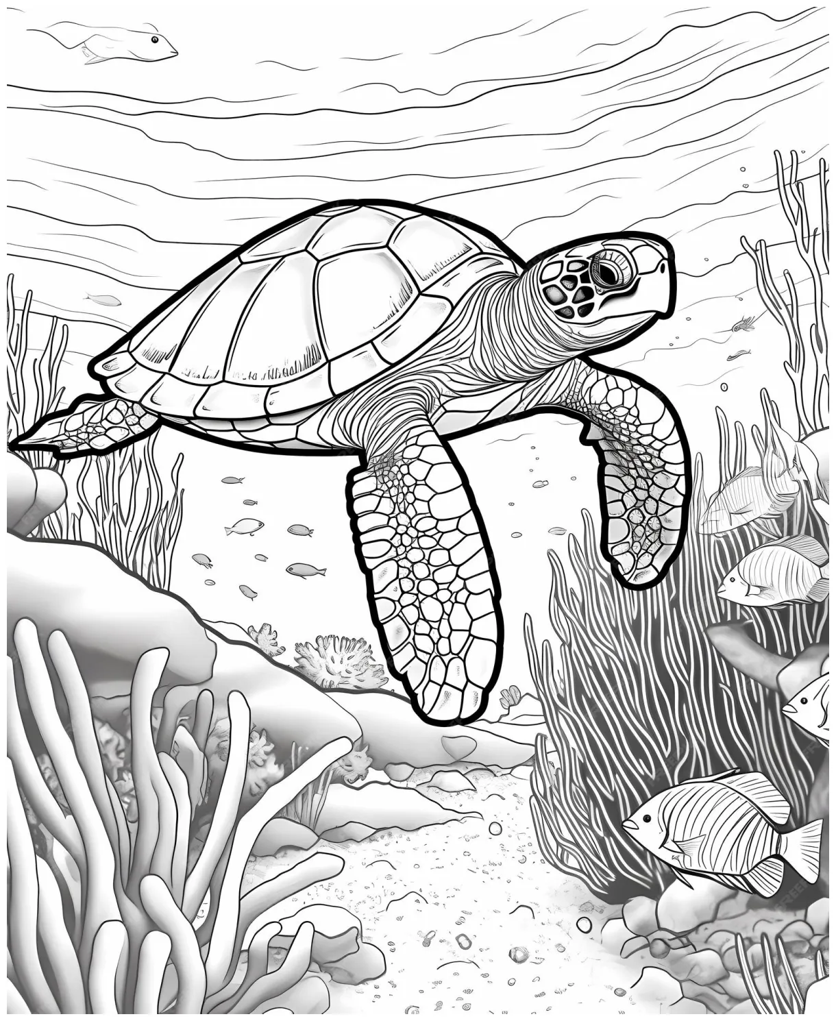 Premium AI Image | coloring page for kids a sea turtle swimming underwater