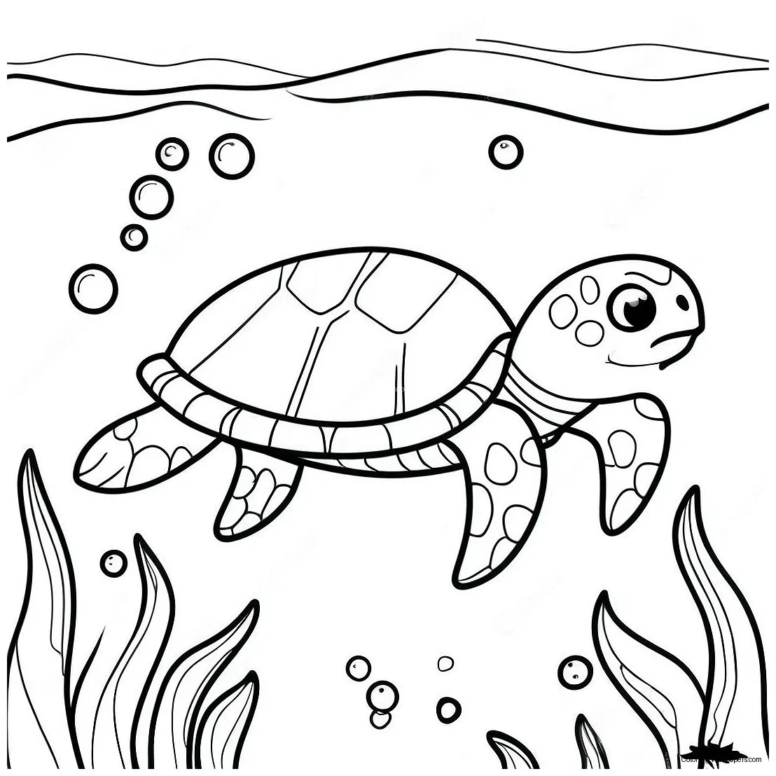 Cute Sea Turtle Swimming Coloring Page (14581-11479)