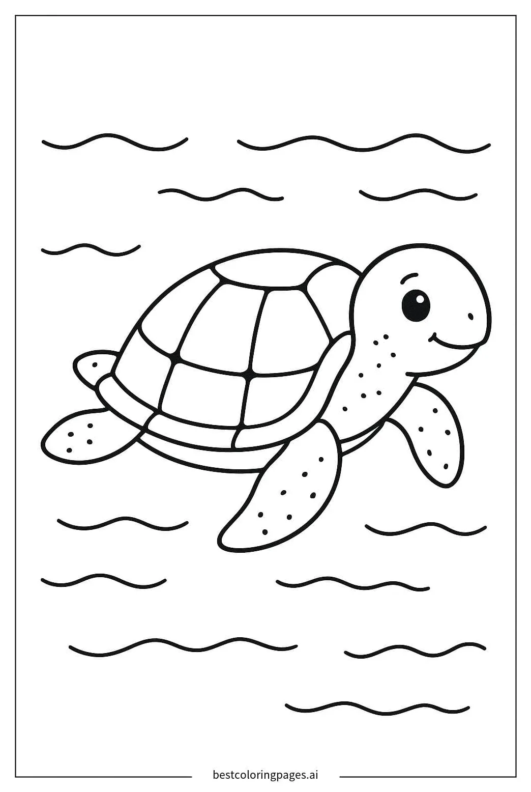 Lonely Sea Turtle Swimming in the Ocean Coloring Page - Free Printable