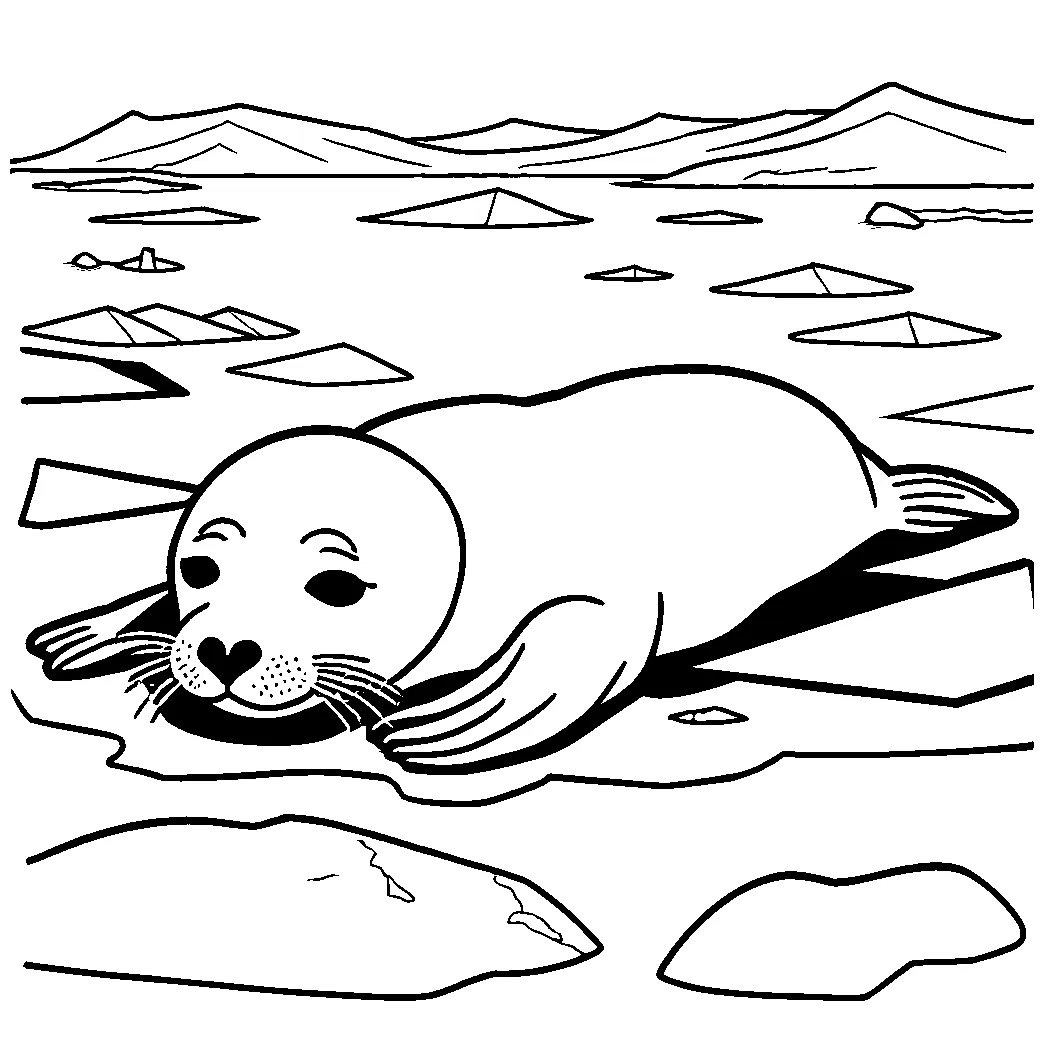 Seal pup sleeping on ice floe coloring page lulu pages