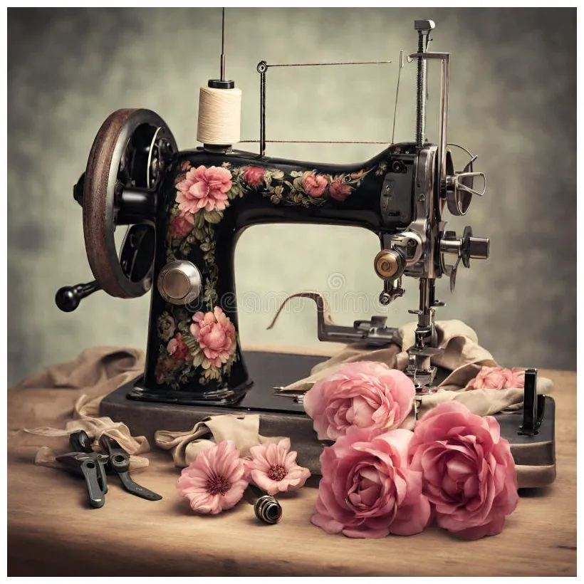 Flower seamstress sewing machine 1 stock illustration illustration