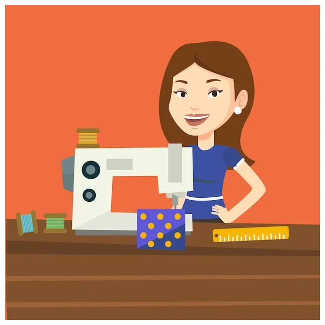 Premium vector seamstress using sewing machine at workshop