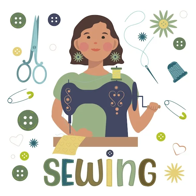 Premium vector seamstress at the sewing machine