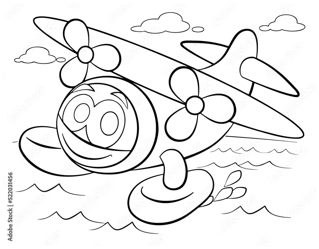 Cartoon seaplane for coloring page. stock vector adobe stock