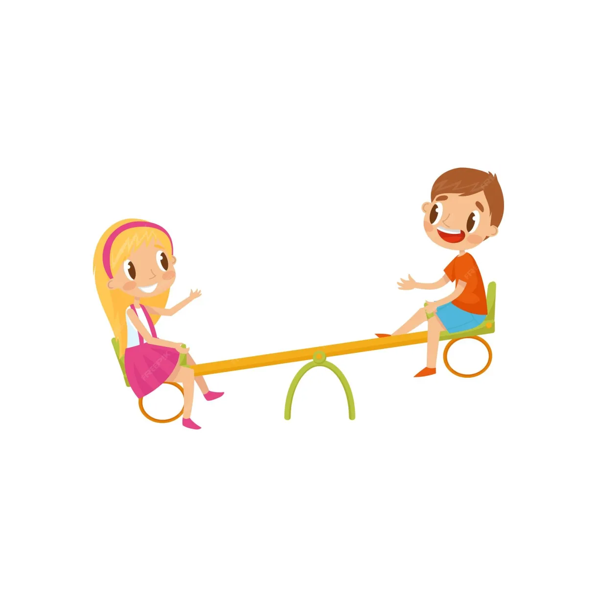 Premium vector boy and girl riding on seesaw kids on a playground