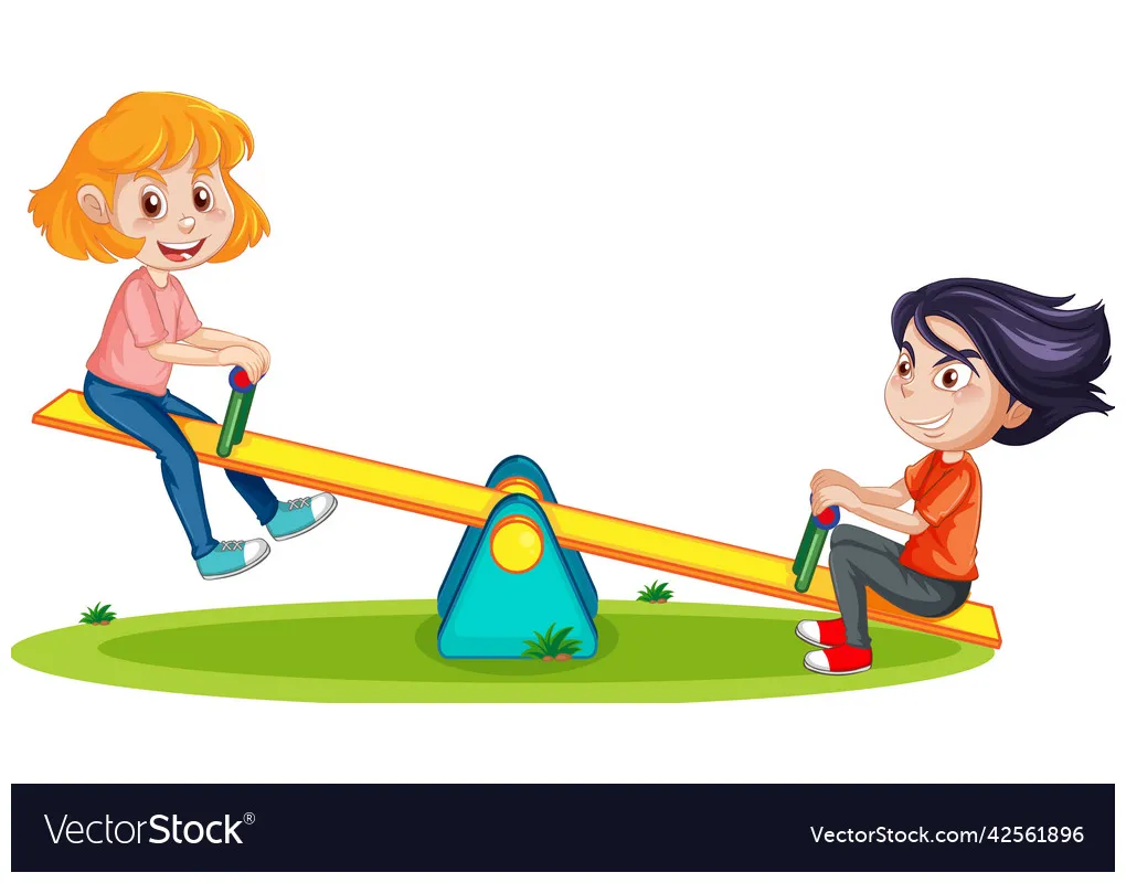 Kids playing seesaw cartoon vector