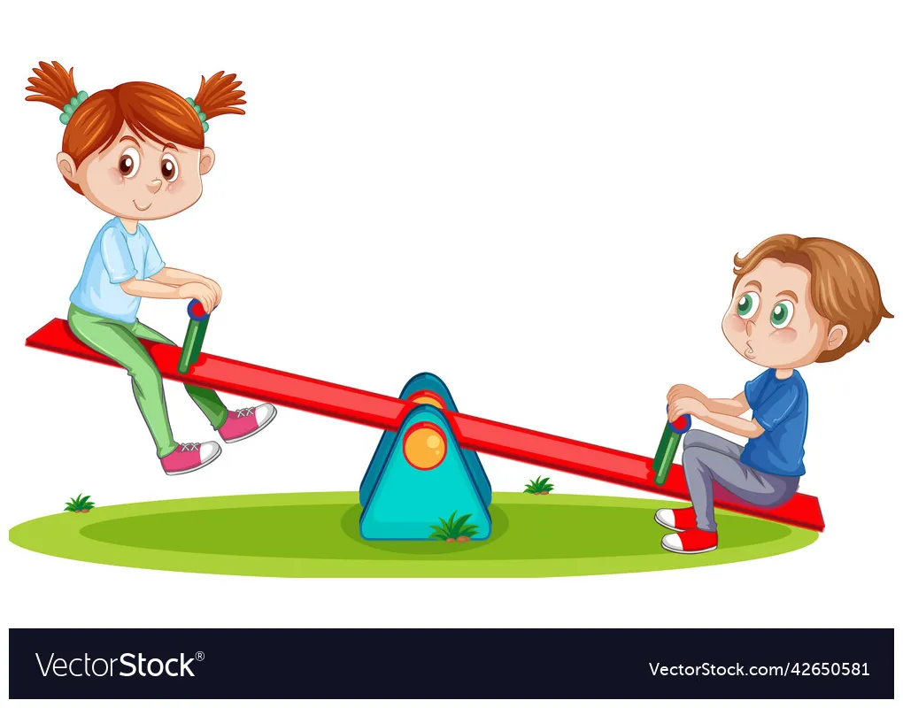 Kids playing seesaw cartoon vector