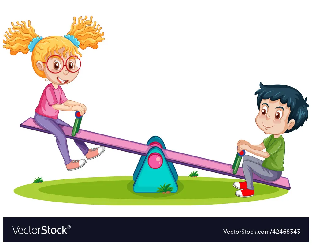 Kids playing seesaw cartoon vector