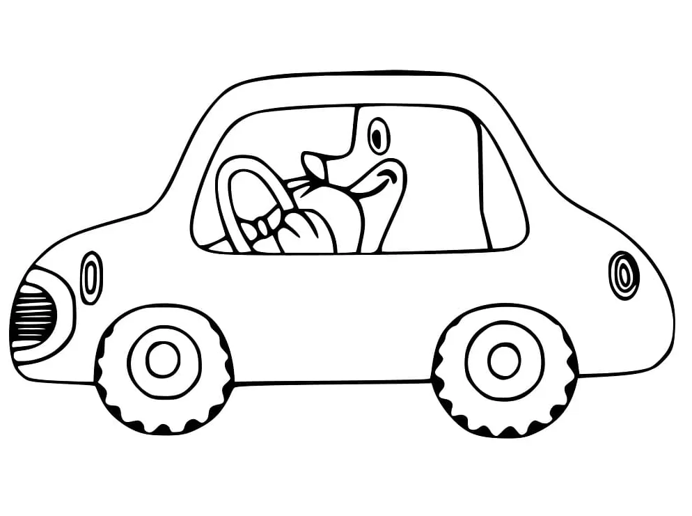 Krtek driving car printable coloring page