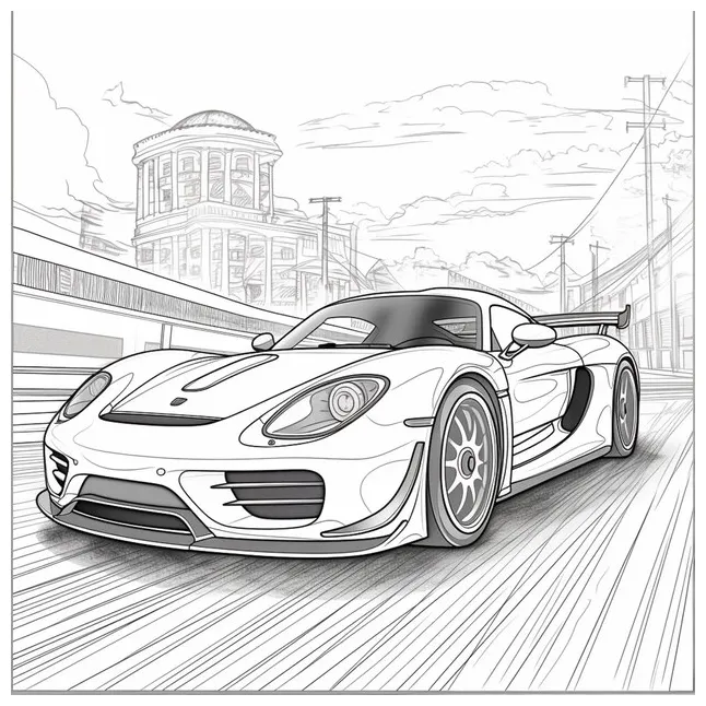 Premium a coloring page of a sports car driving on a track
