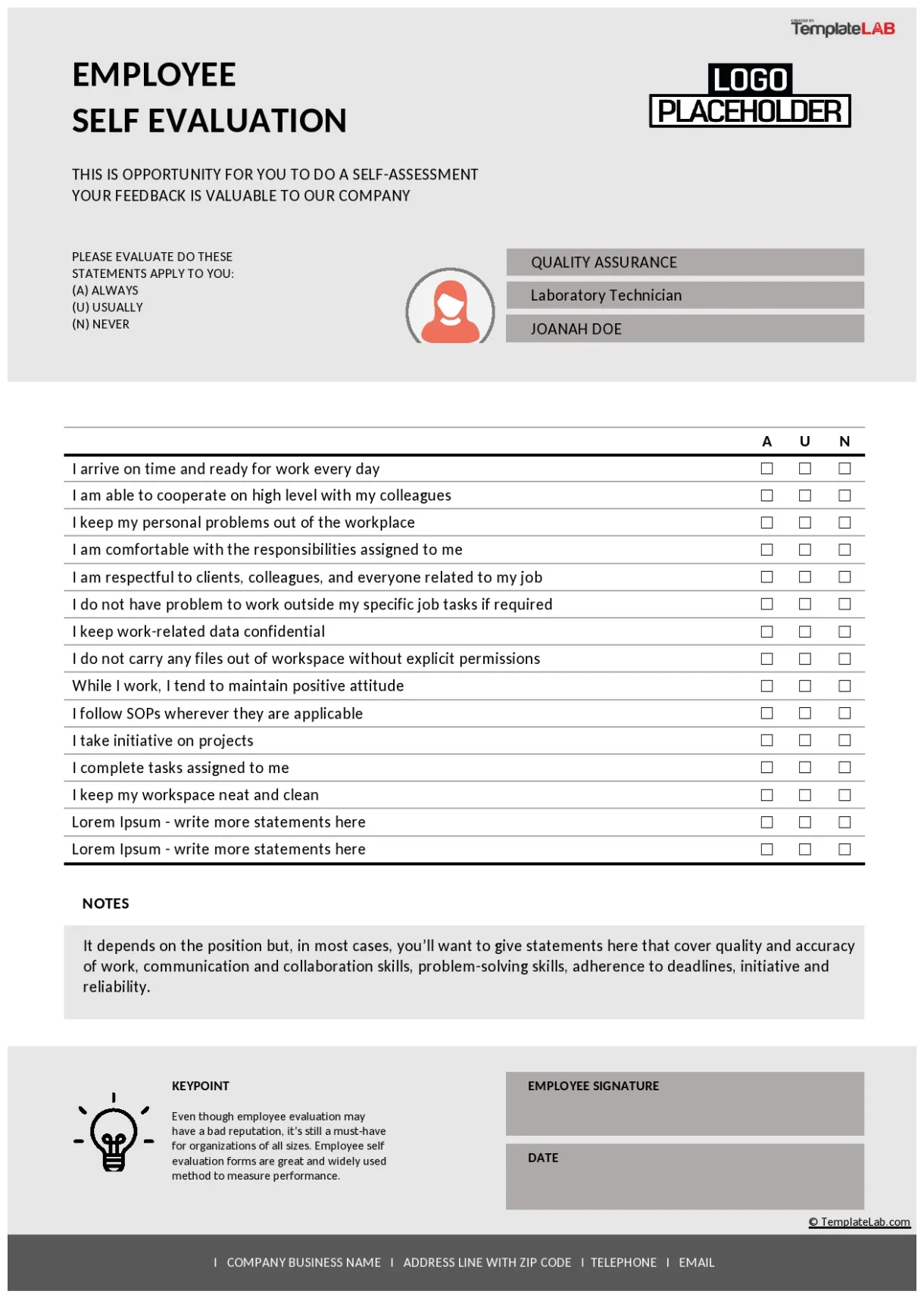 Employee self evaluation form template printable coloring page