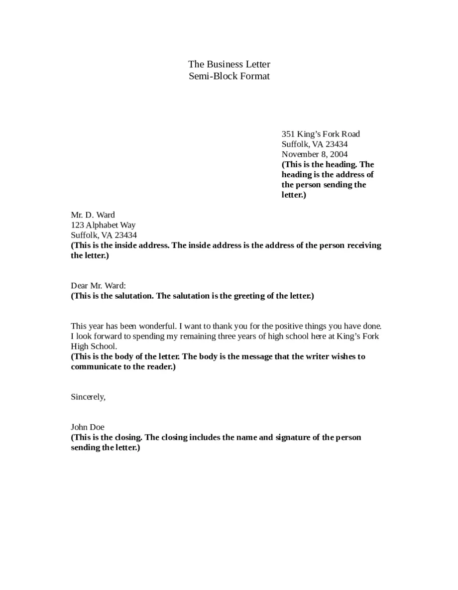 Examples semi block style business letters cover letter templates