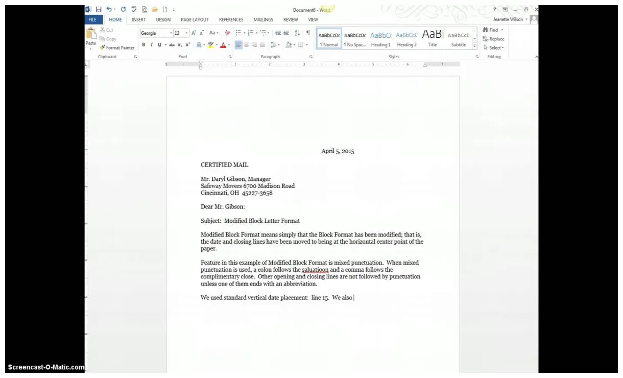 Sample semi block letter business letter with semi block style easy