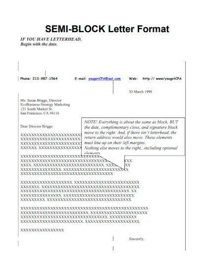 Semi block business letter semi block letter format pdf business