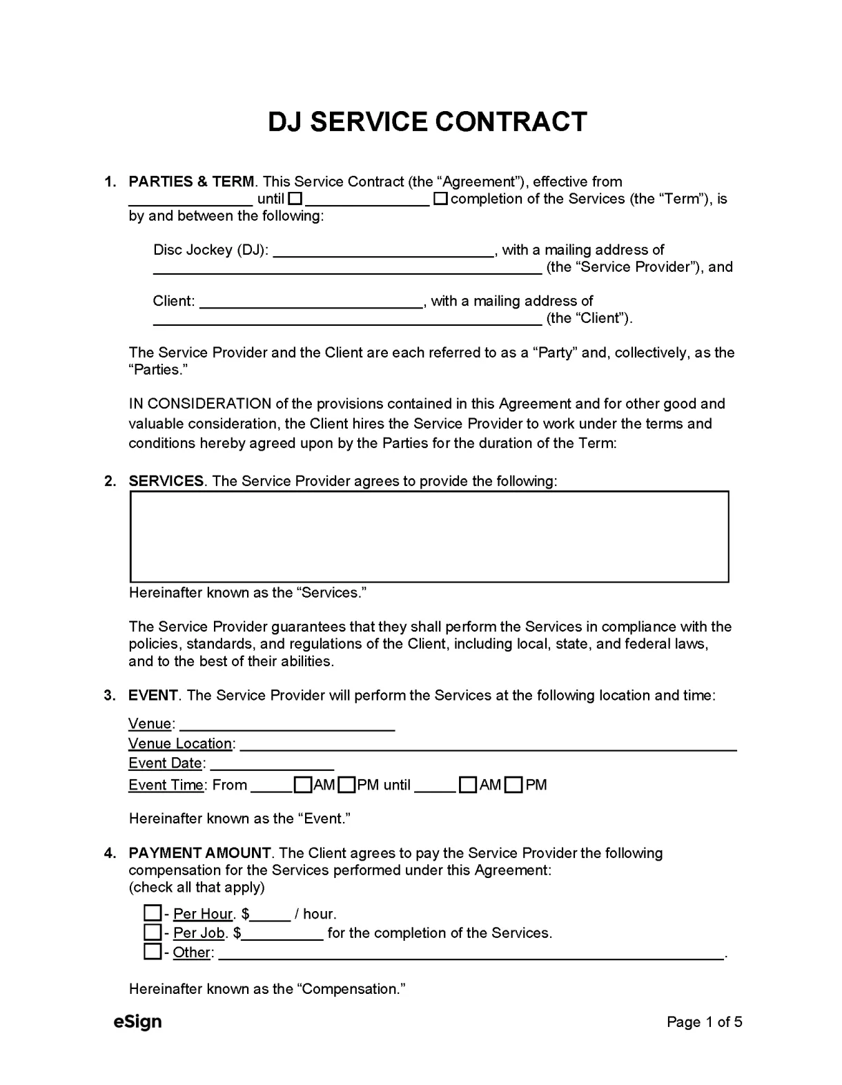Event agreement template