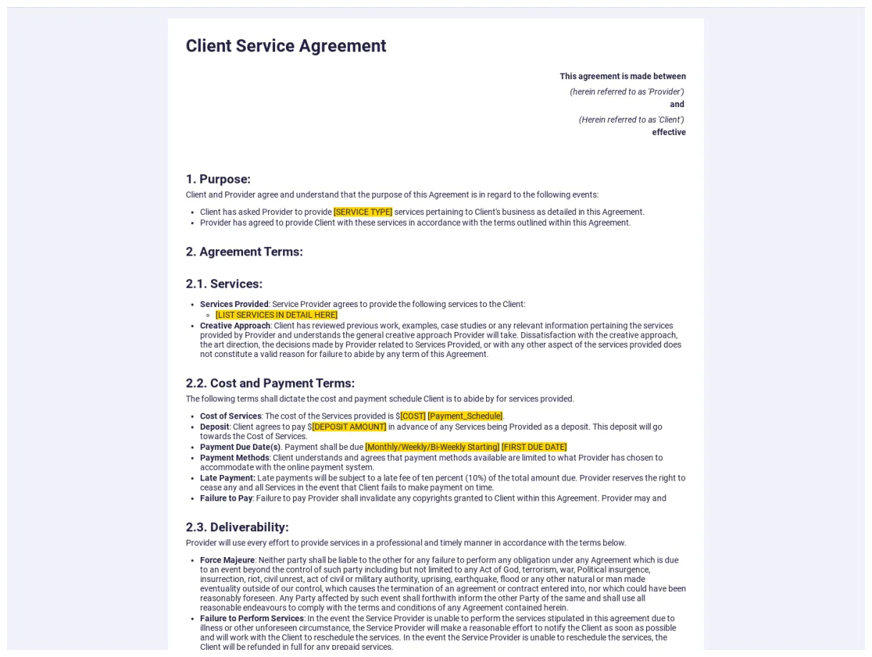 Plutio client service agreement
