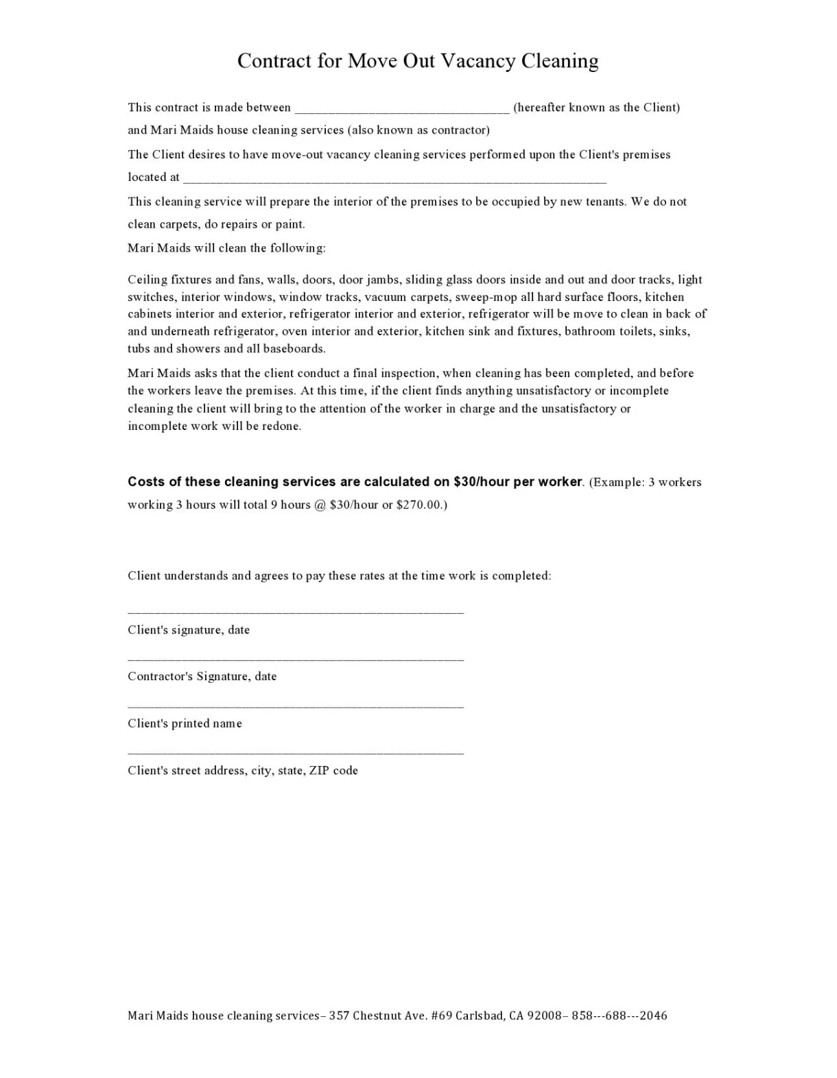 41 printable cleaning contract templates 100% free printable coloring page