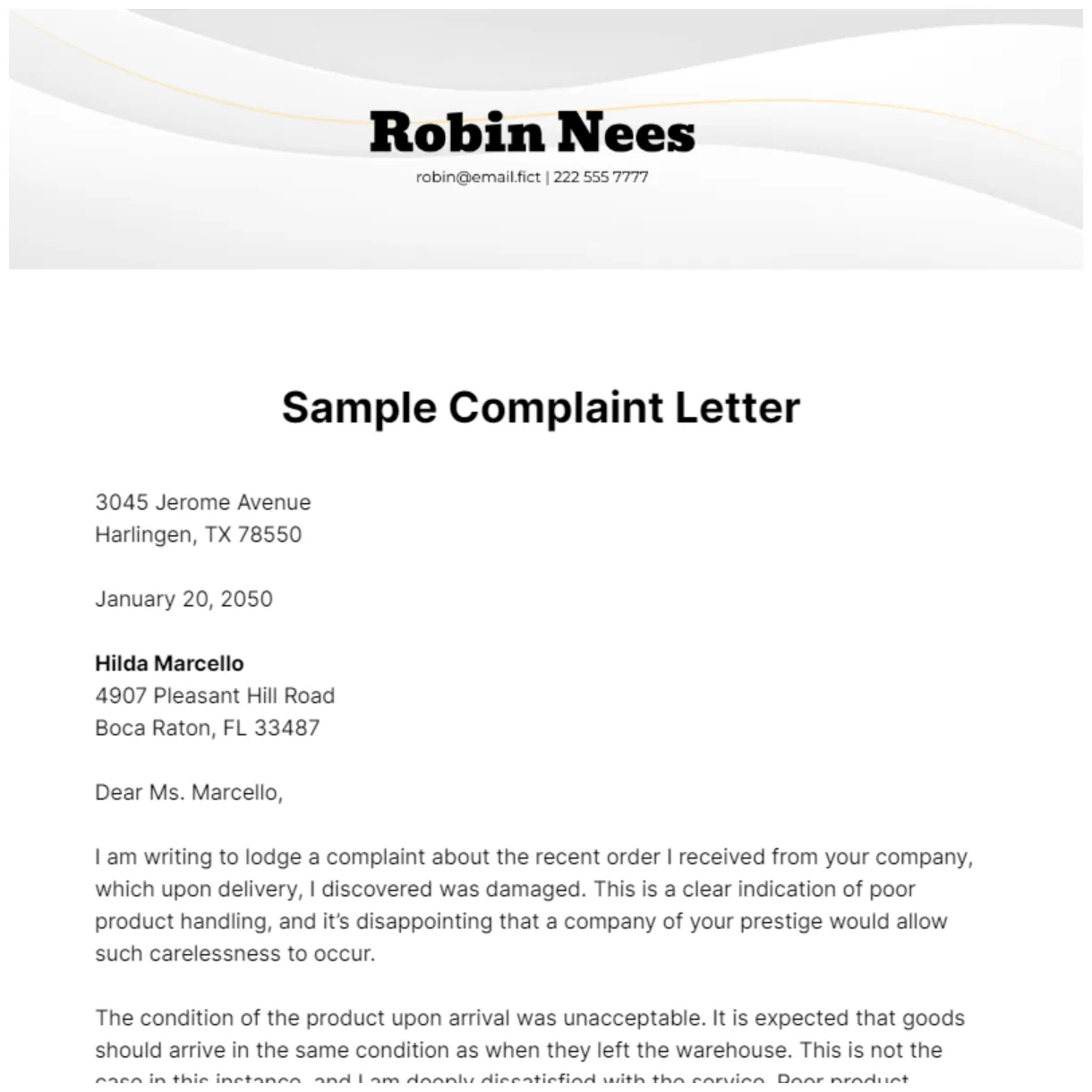 Complaint for poor service letter template infoupdate