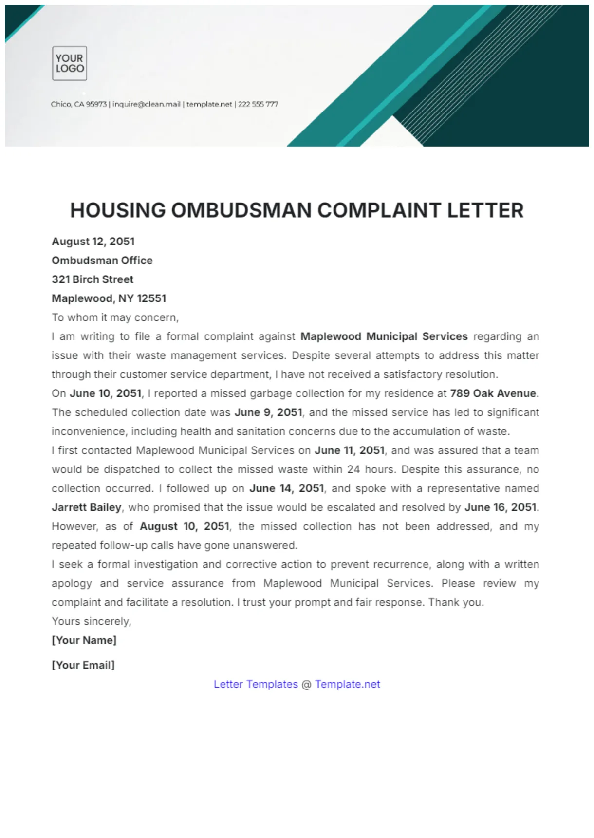 Free complaint letter for poor cleaning service template to edit online