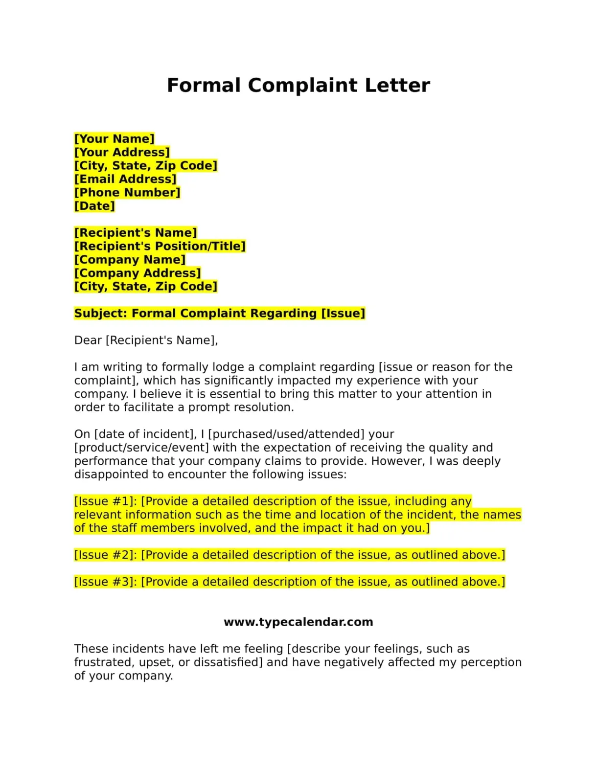 Free printable complaint letter templates [word, pdf] school, formal