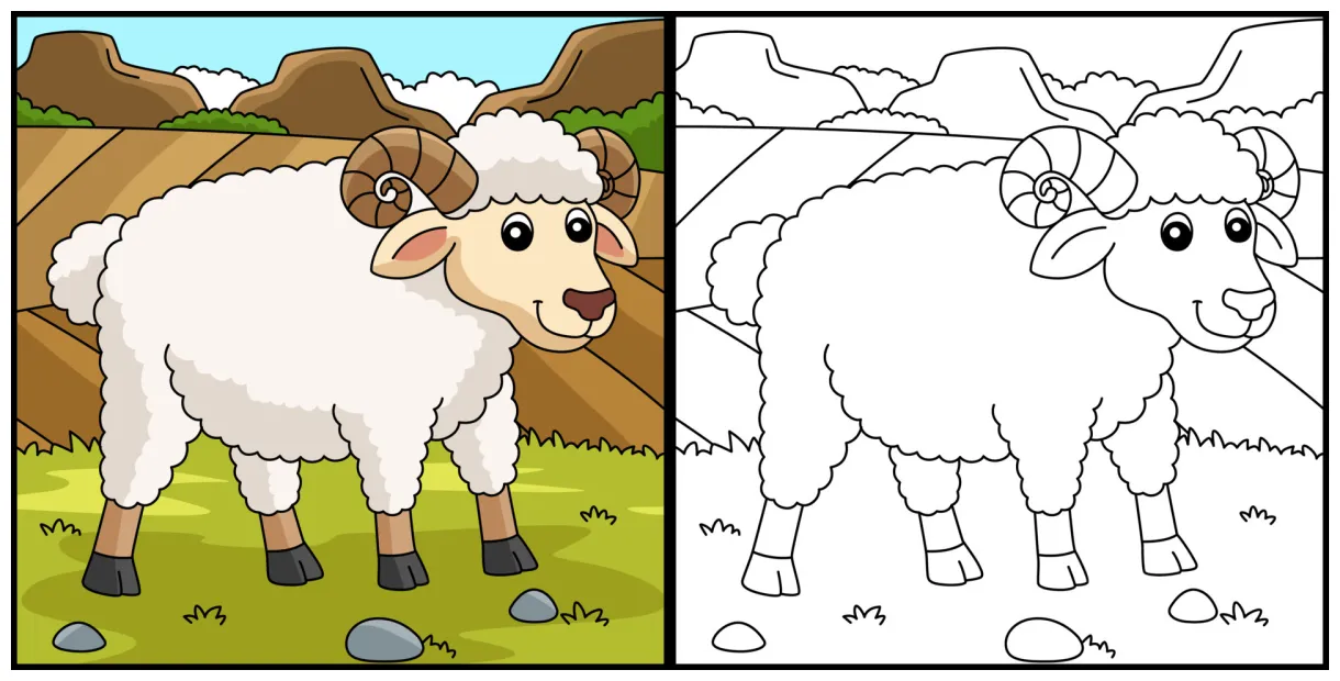 Sheep Coloring Page Colored Illustration 6325659 Vector Art at Vecteezy