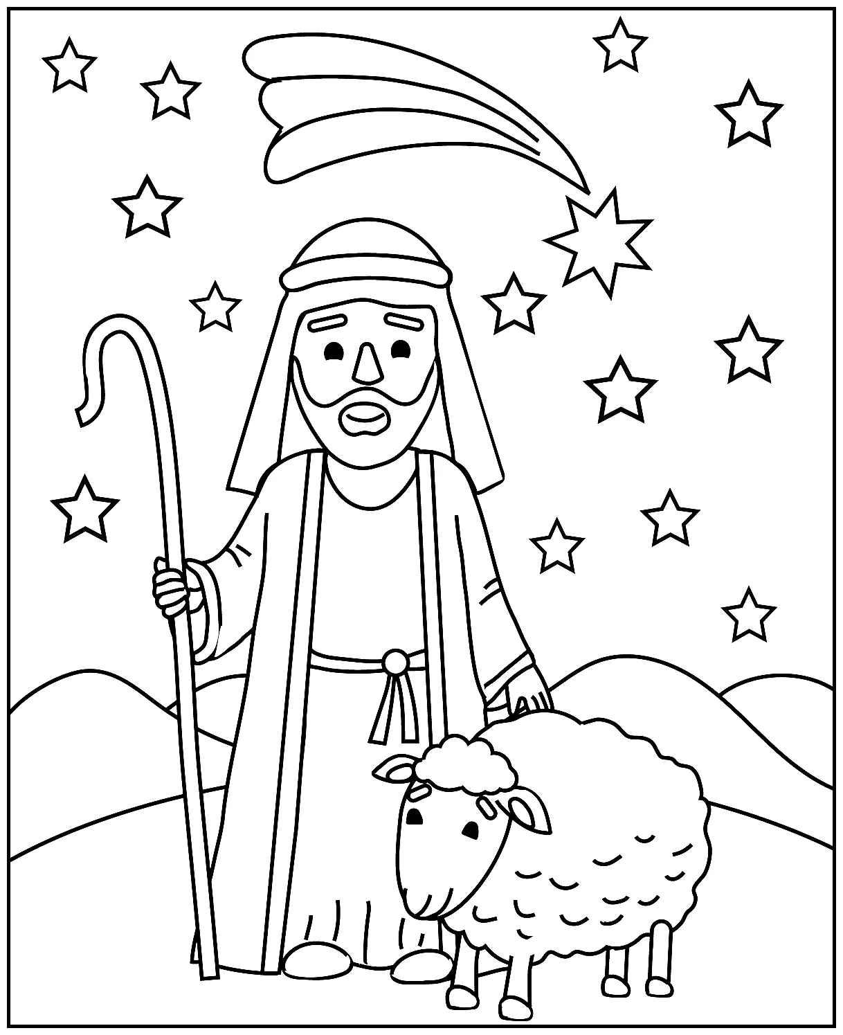 Shepherd with a sheep coloring page colouringpages