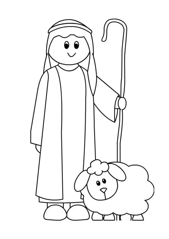 Shepherd with a sheep coloring page