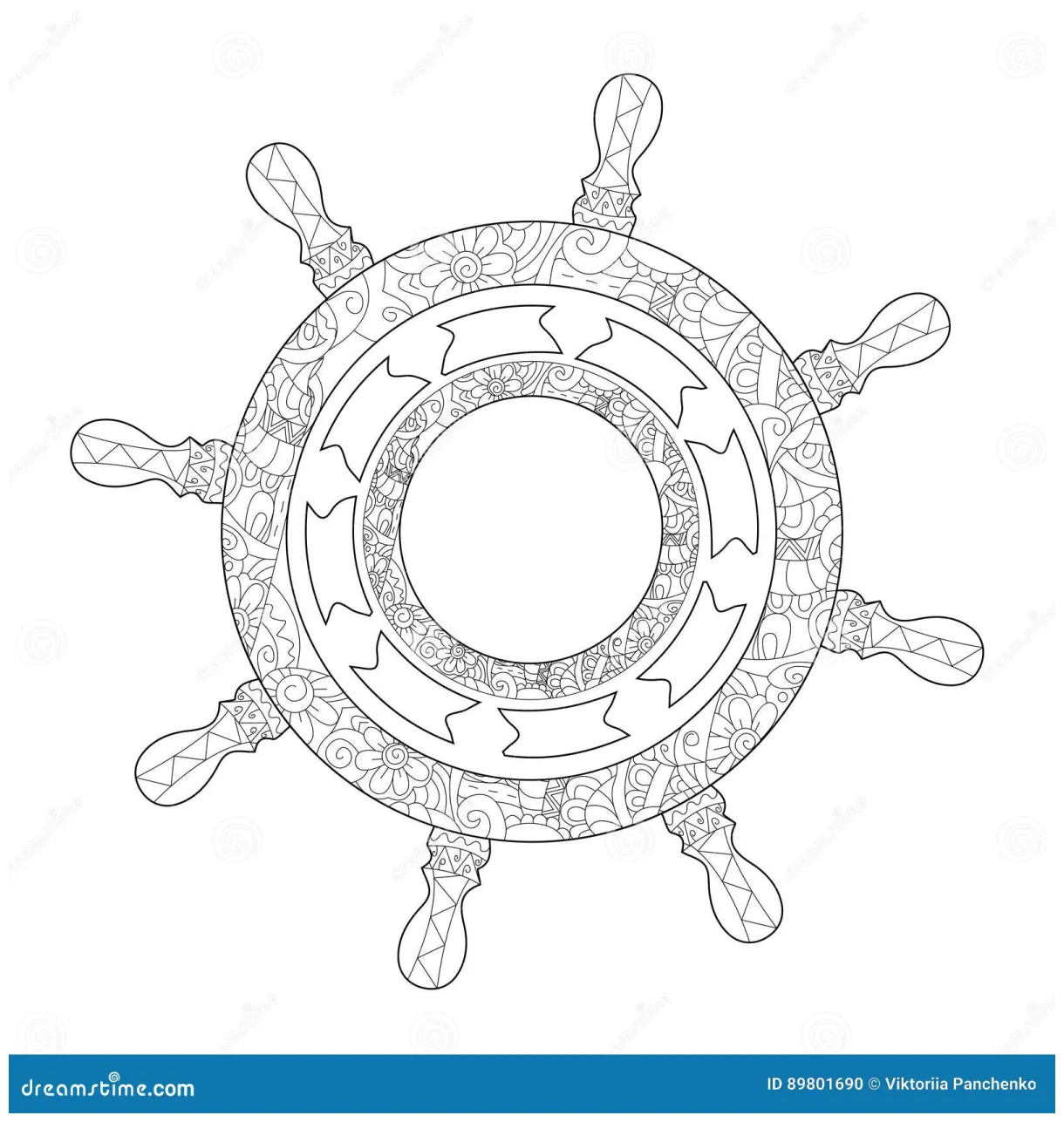 Pirate ship steering wheel coloring book vector for adults