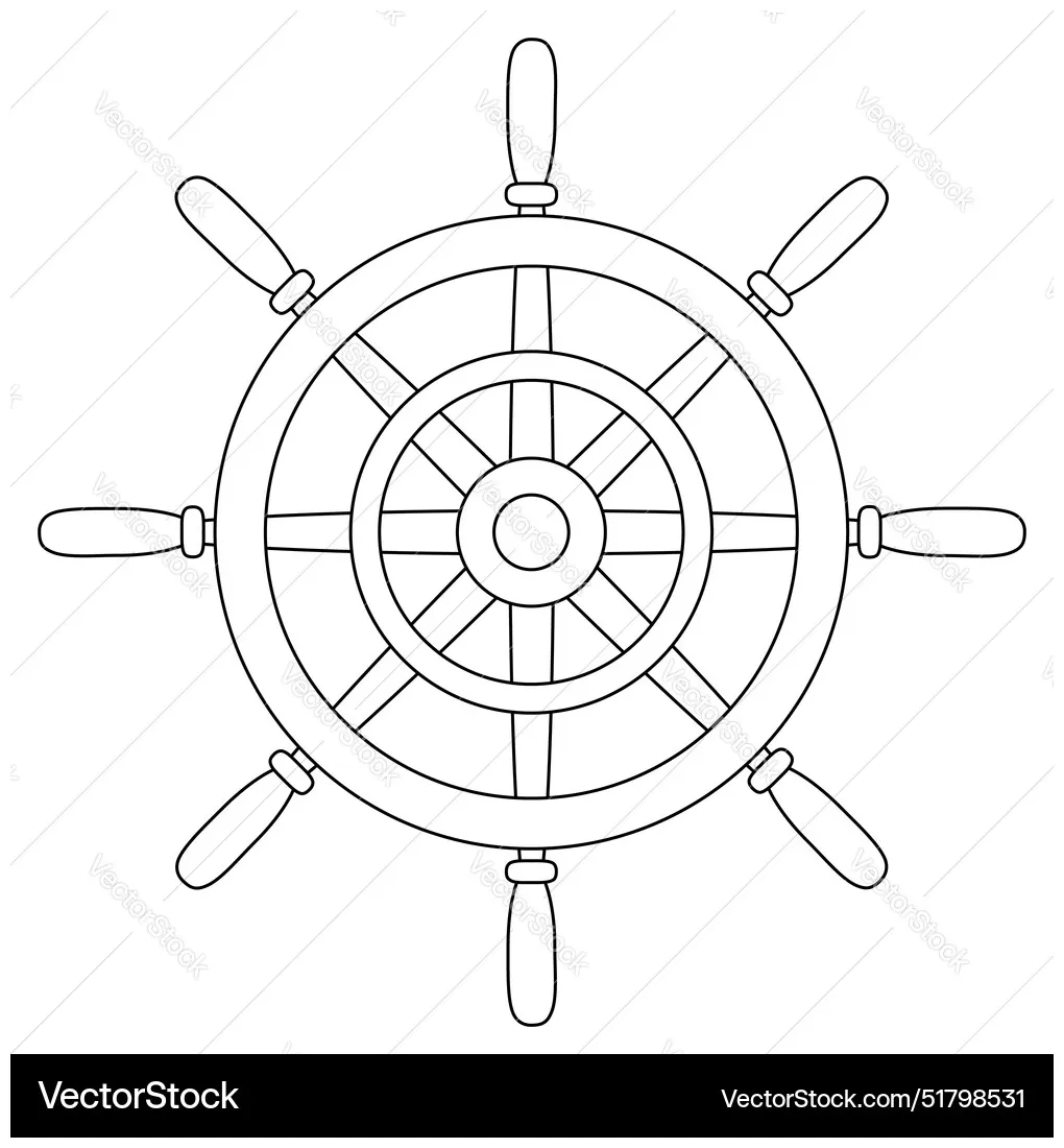 Nautical ship wheel coloring page Royalty Free Vector Image