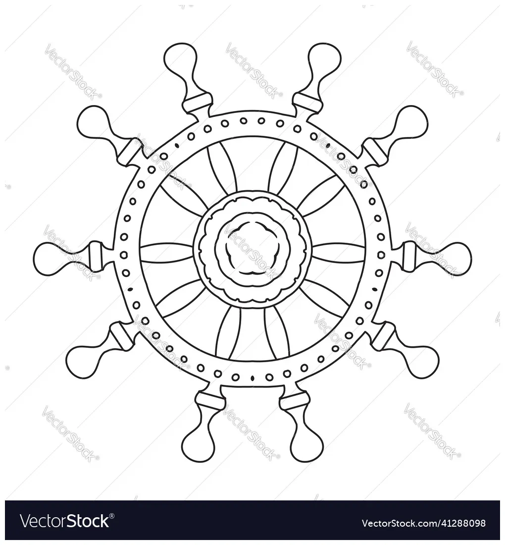 Ship steering wheel coloring page drawing vector