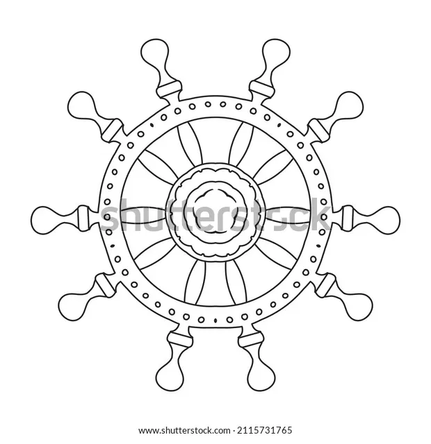 Ship steering wheel coloring page vector stock vector
