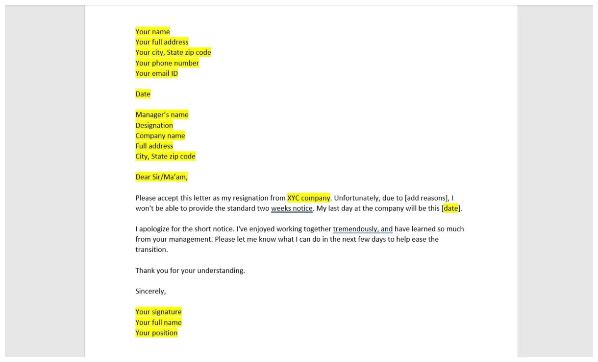 Template resignation letter etsy ireland