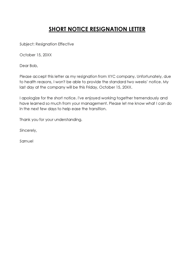 Examples 24 hours notice