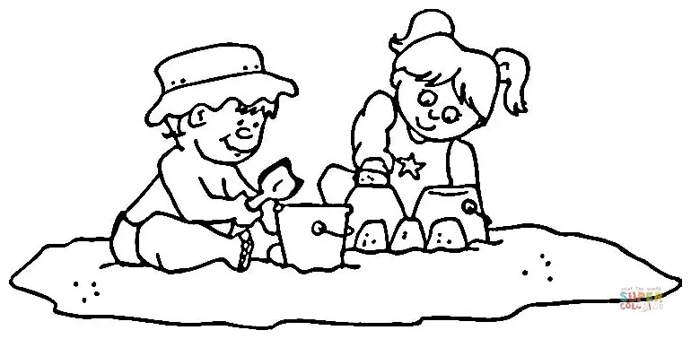 Kids with Pail and Shovel coloring page | Free Printable Coloring Pages