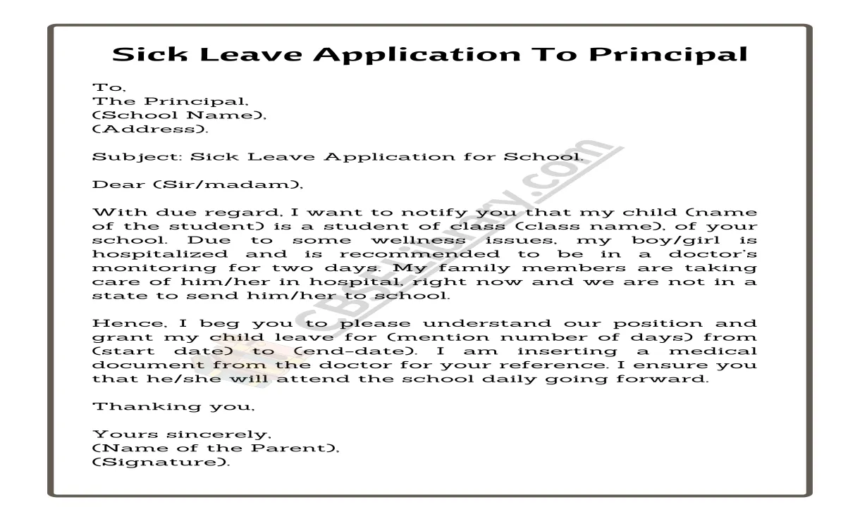 Sick Leave Application Format for School, College, and Office