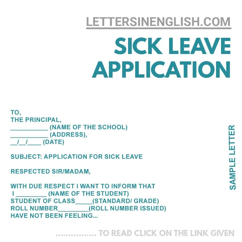 Sick leave application- letter to the school principal for sick leave