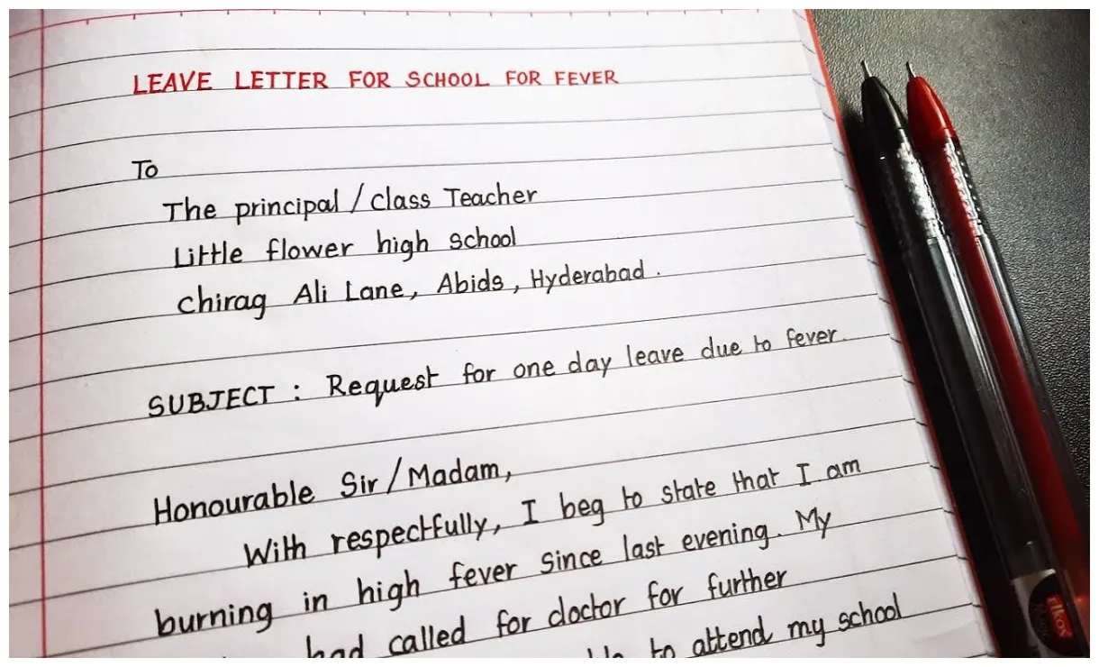 Leave letter writing sick leave application to the principal fever printable coloring page