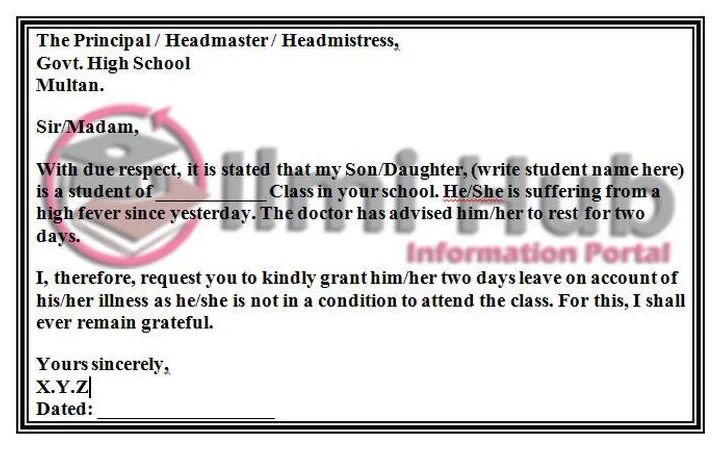 Application for sick leave to principal – Artofit