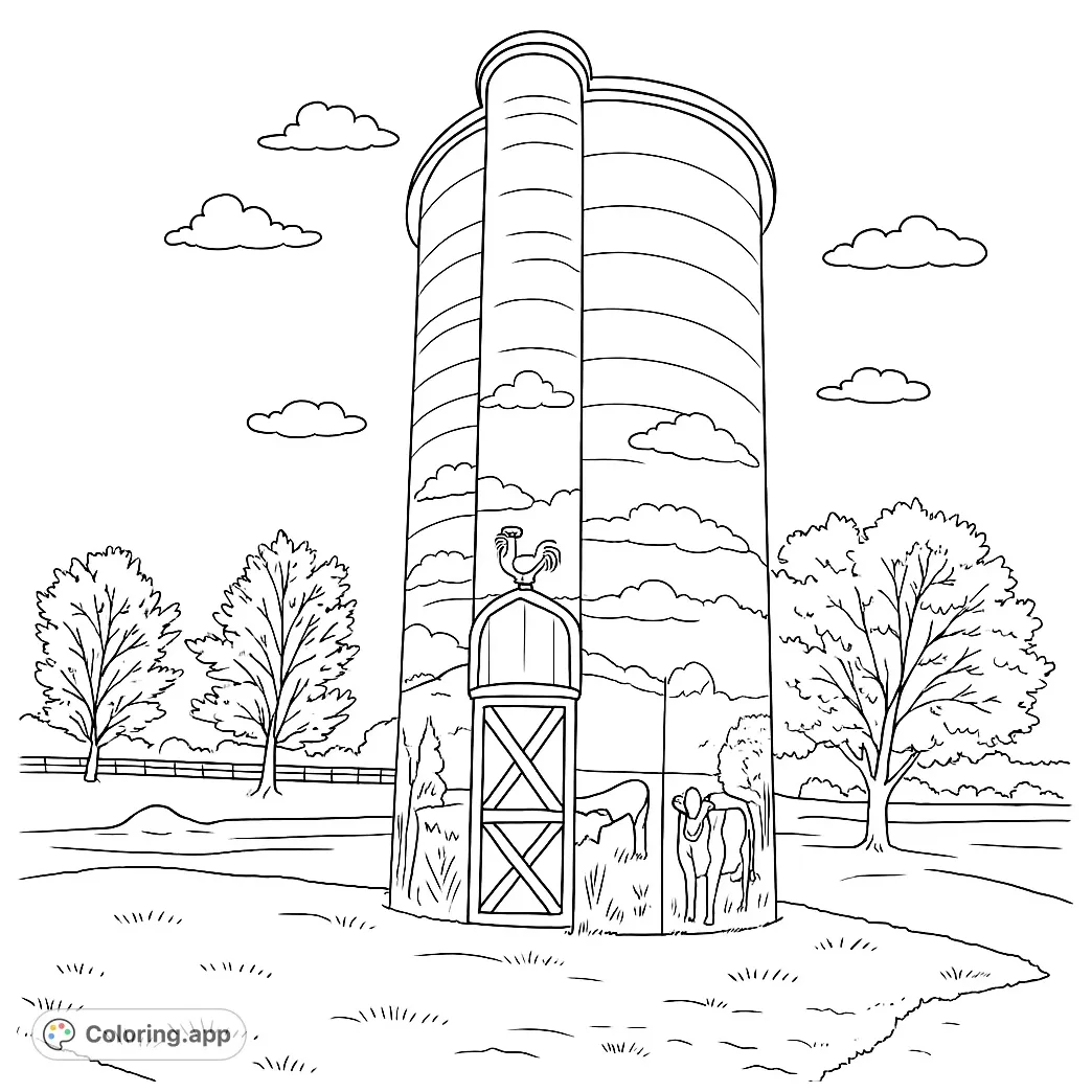Farm silo scene coloring page coloring.app