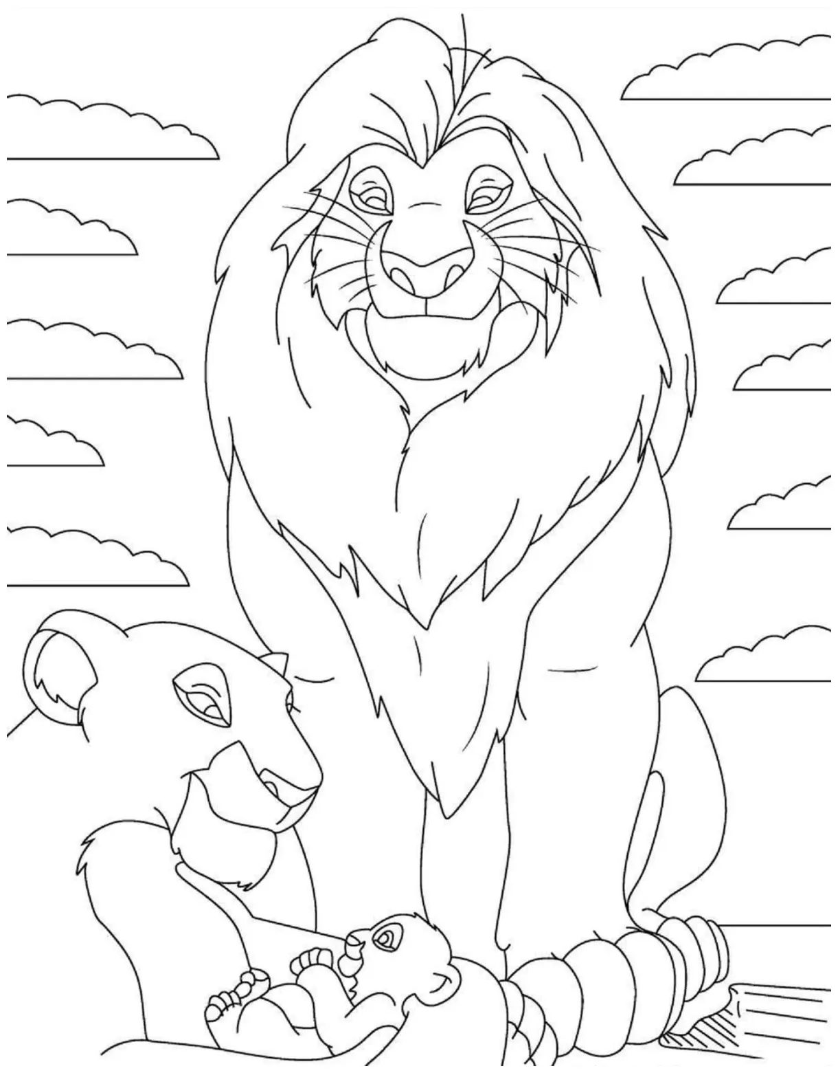 Simba and family coloring page download, print or color online for free