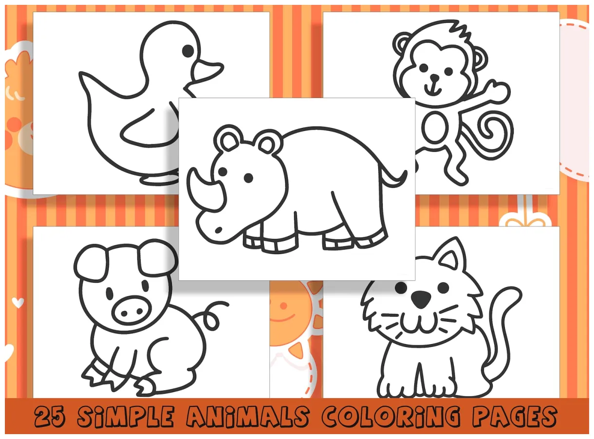 25 Simple Animal Coloring Pages for Preschool and - Etsy